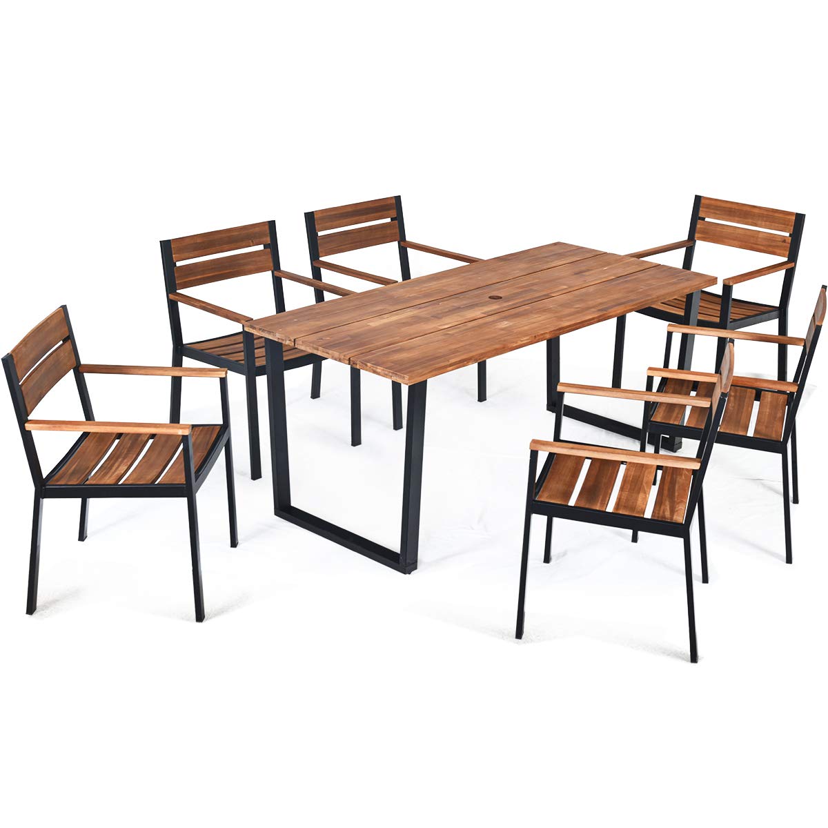 Tangkula Salon de Jardin 7 Pièces, Ensemble de Repas Extérieur avec Cadre en Acier Robuste